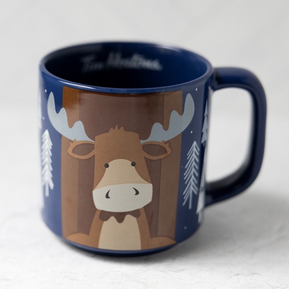 Tim Hortons Moose Coffee Cup Mug Blue Trees Holiday Limited Edition 2019 Canada - Picture 1 of 8